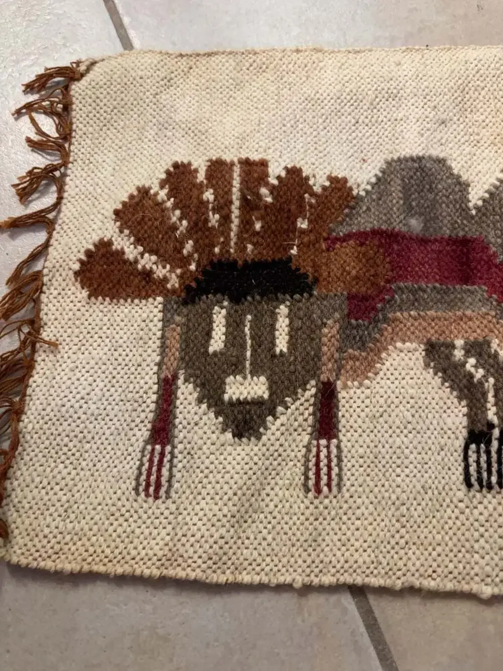 Antique 19c Southwestern Native American Style Woven Small Tapestry Mat Kneeling